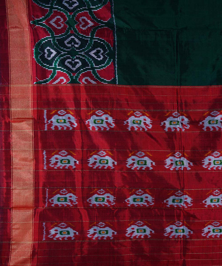 Dark green handloom ikat silk pochampally saree