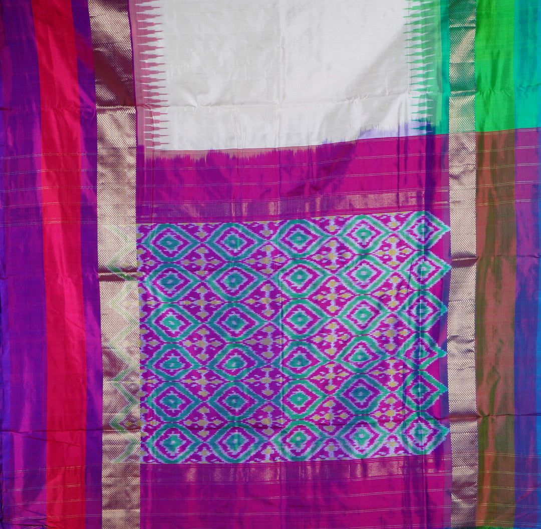 White handwoven ikkat silk pochampally saree