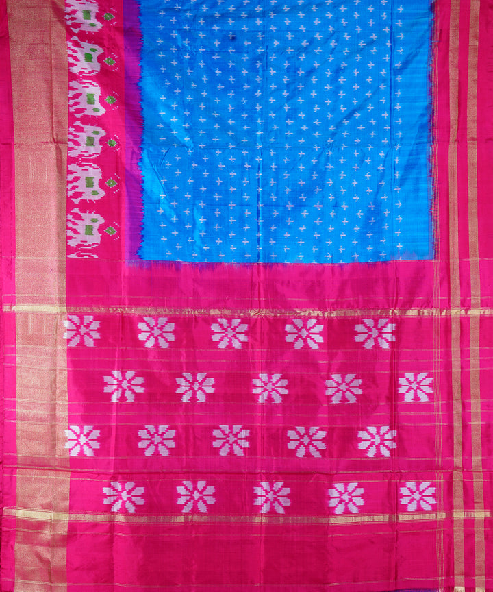 Turquoise blue handwoven ikkat silk pochampally saree