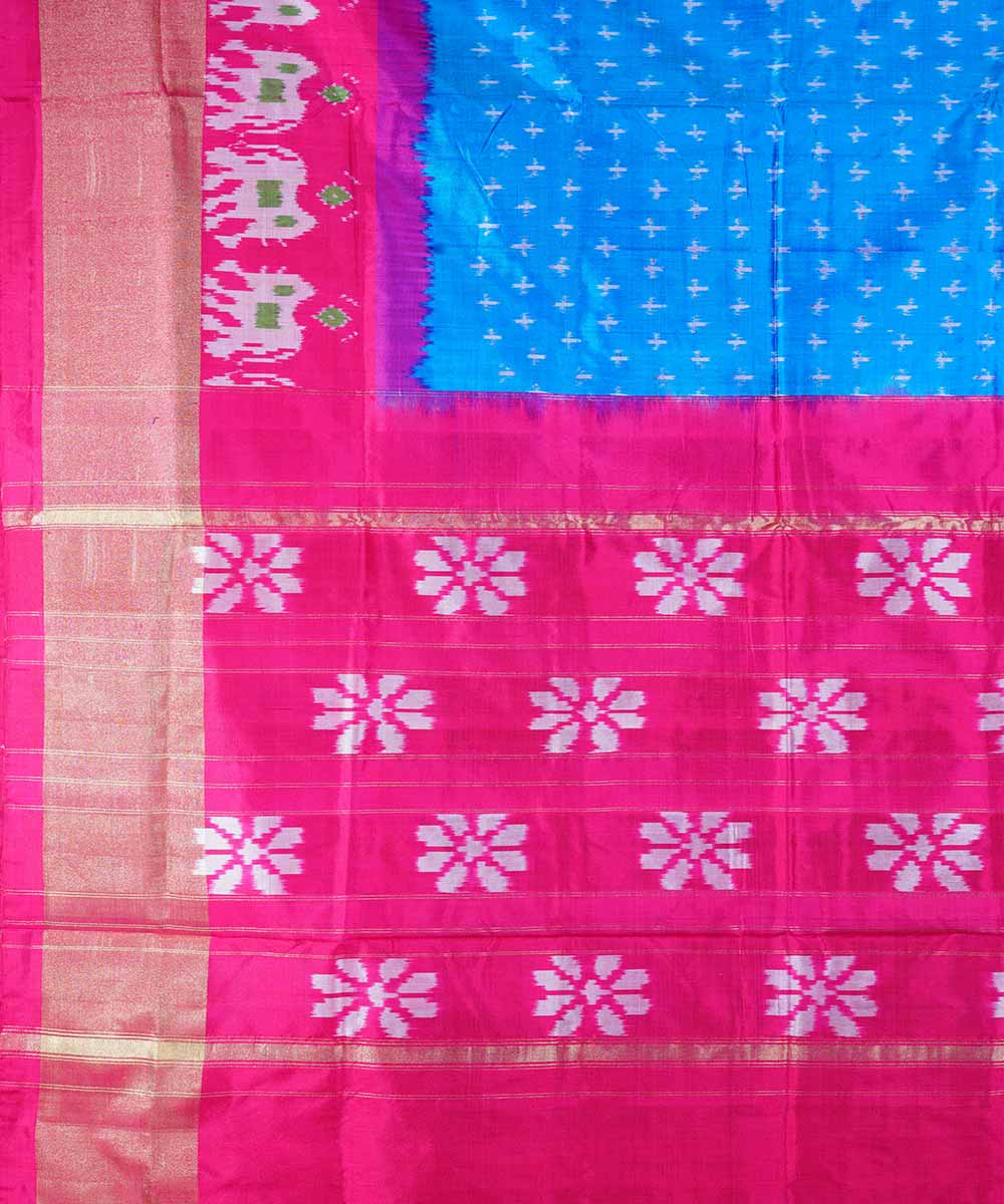 Turquoise blue handwoven ikkat silk pochampally saree