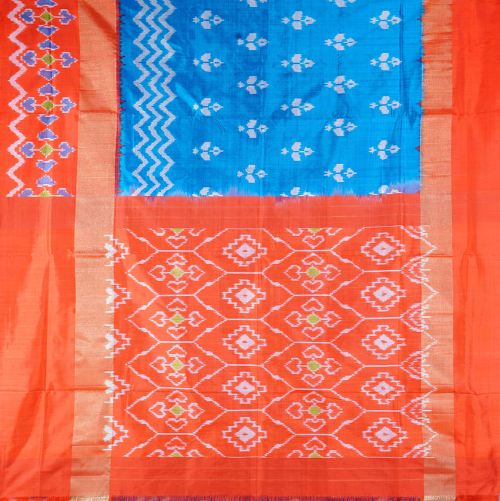 Deep Sky blue handloom ikat silk pochampally saree