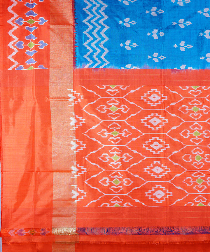 Deep Sky blue handloom ikat silk pochampally saree