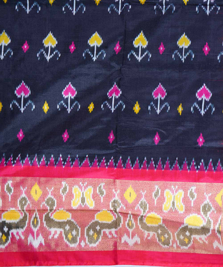 Black handwoven ikat silk pochampally saree