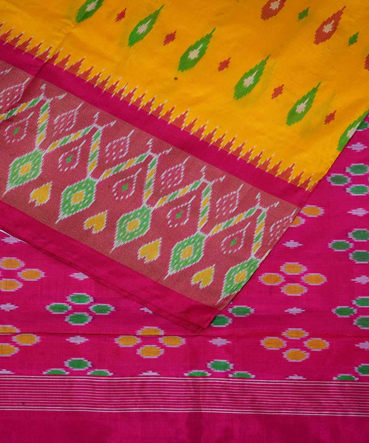 Yellow hand loom ikkat silk pochampally saree