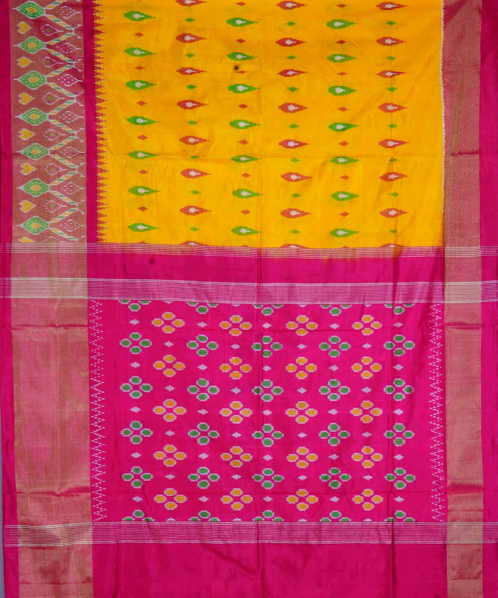 Yellow hand loom ikkat silk pochampally saree