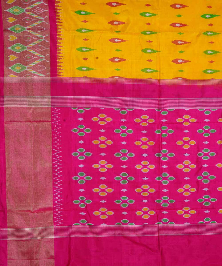 Yellow hand loom ikkat silk pochampally saree