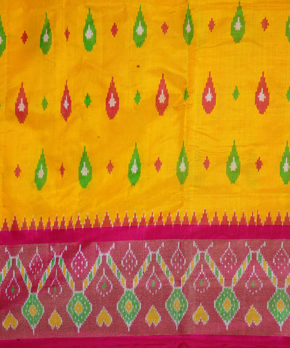 Yellow hand loom ikkat silk pochampally saree