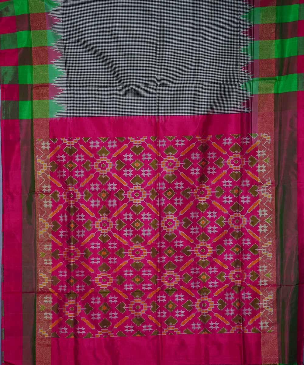 Dark grey handwoven ikkat silk pochampally saree