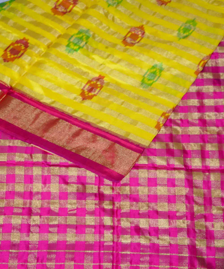 Amber yellow handwoven ikkat silk pochampally saree