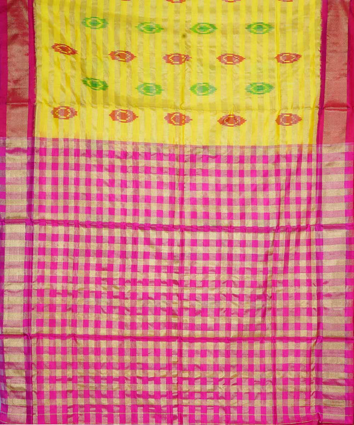 Amber yellow handwoven ikkat silk pochampally saree