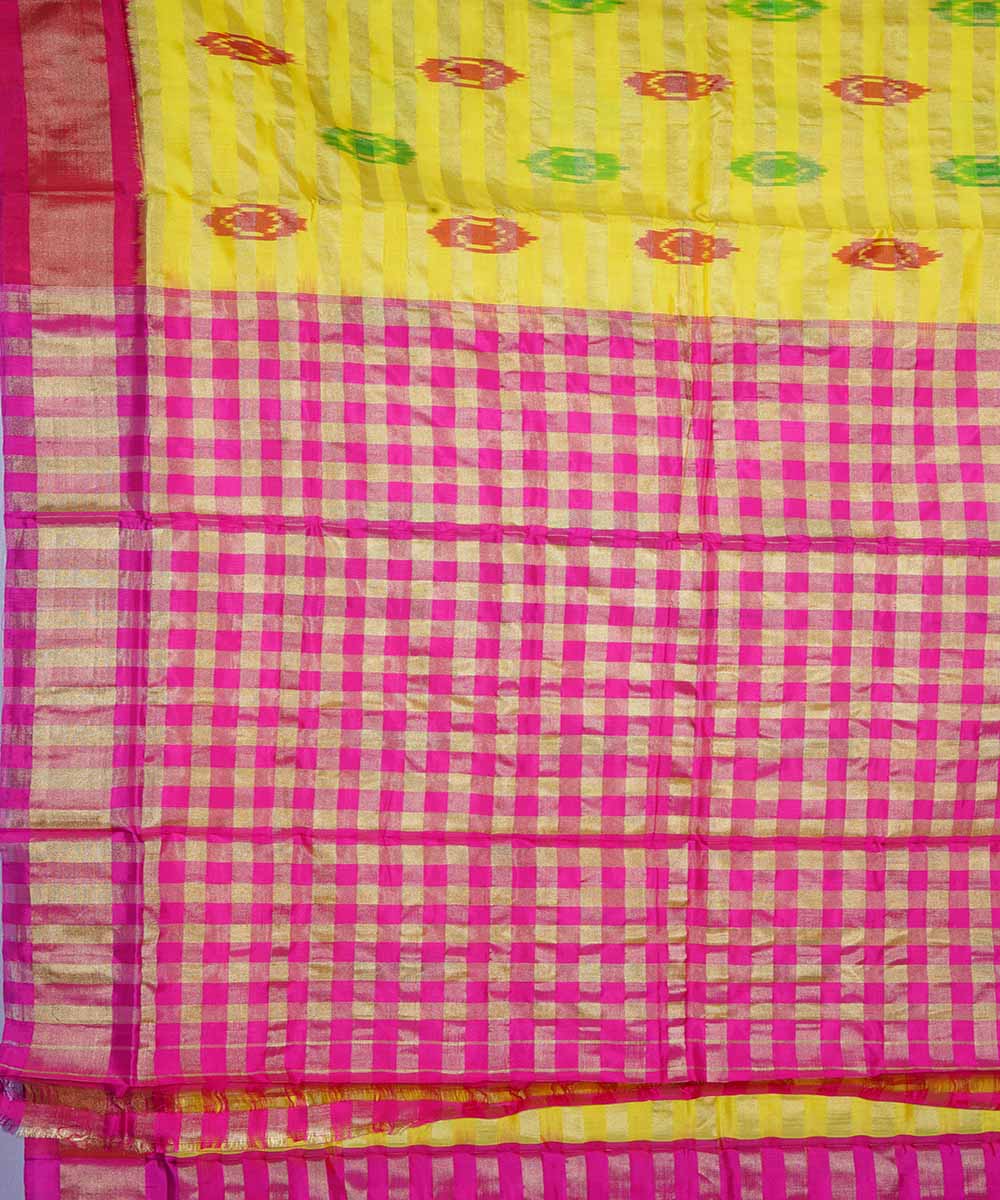 Amber yellow handwoven ikkat silk pochampally saree