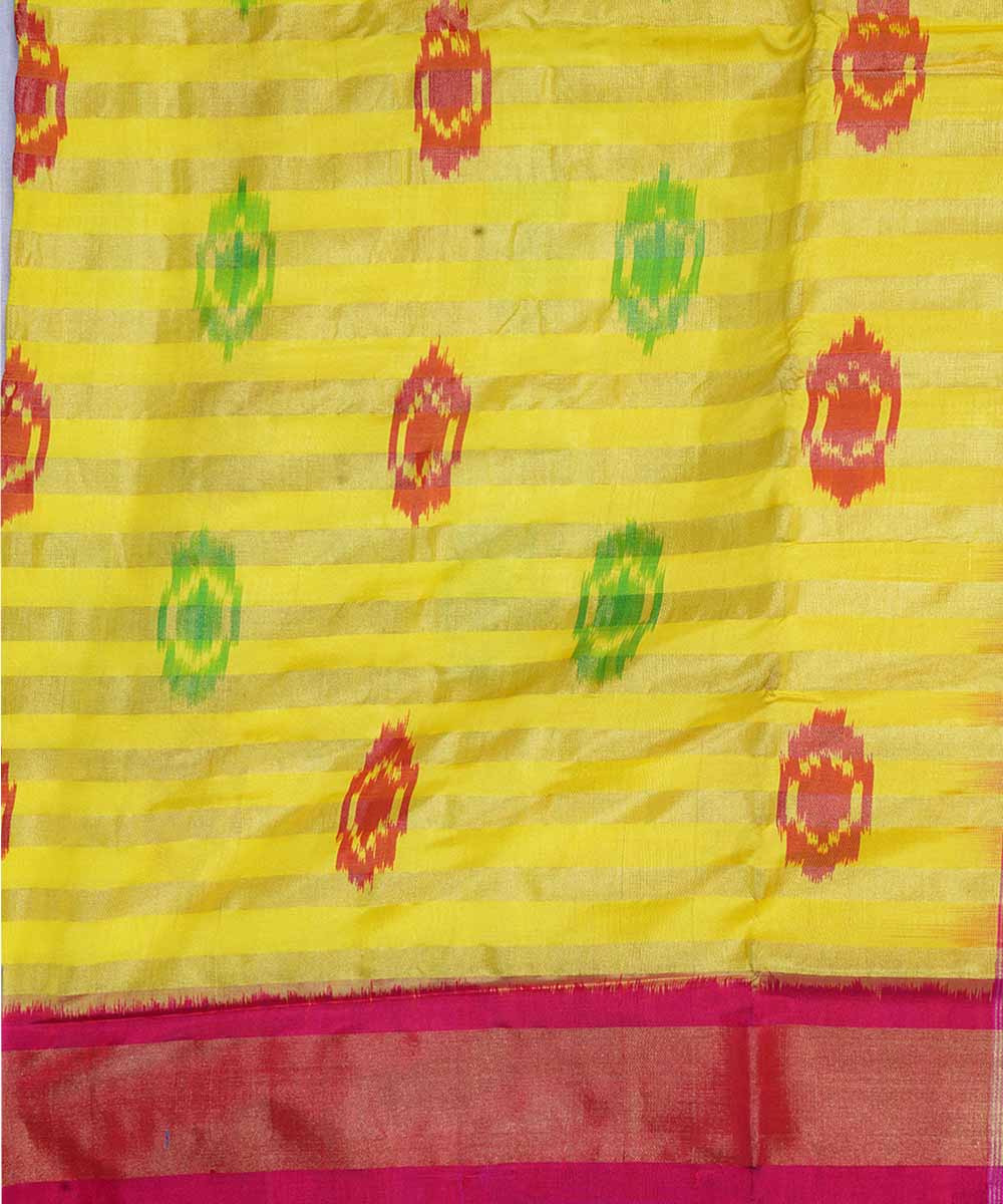 Amber yellow handwoven ikkat silk pochampally saree