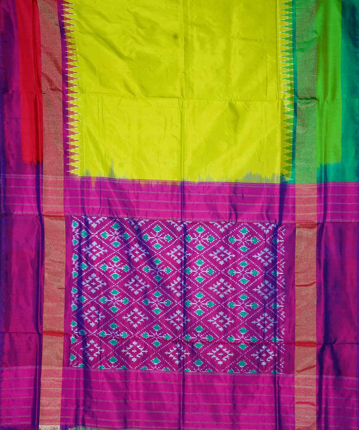 Bright yellow handwoven ikkat silk pochampally saree