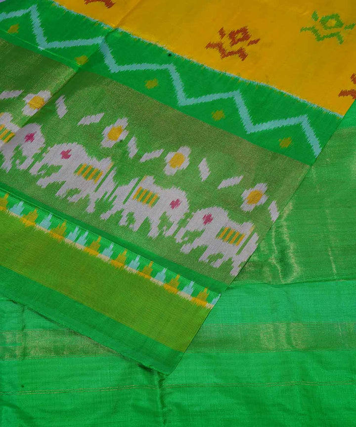 Yellow hand loom ikat silk pochampally saree