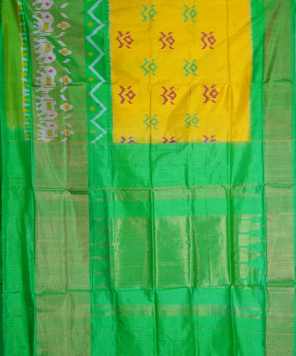 Yellow hand loom ikat silk pochampally saree