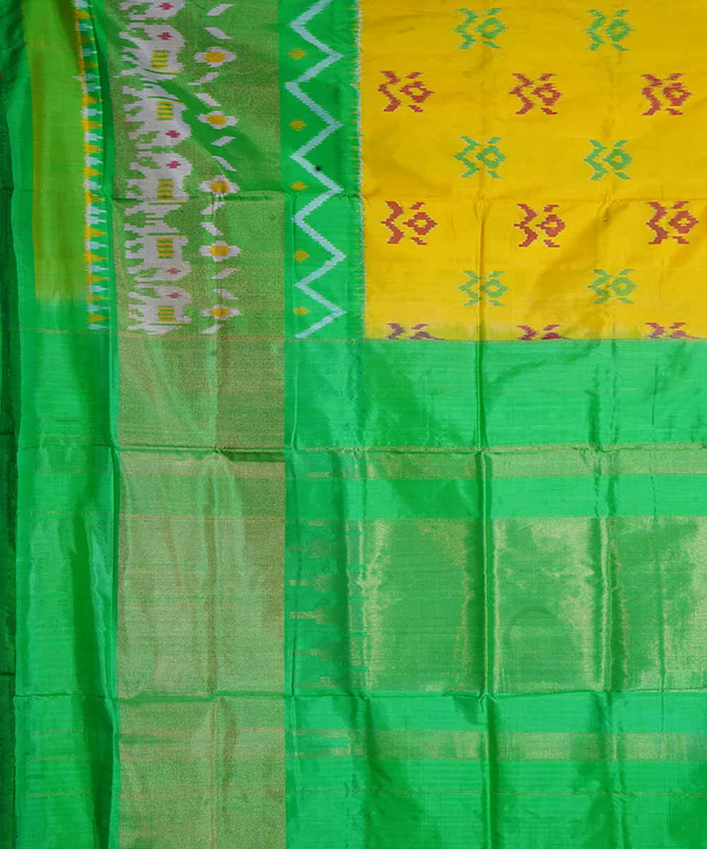 Yellow hand loom ikat silk pochampally saree