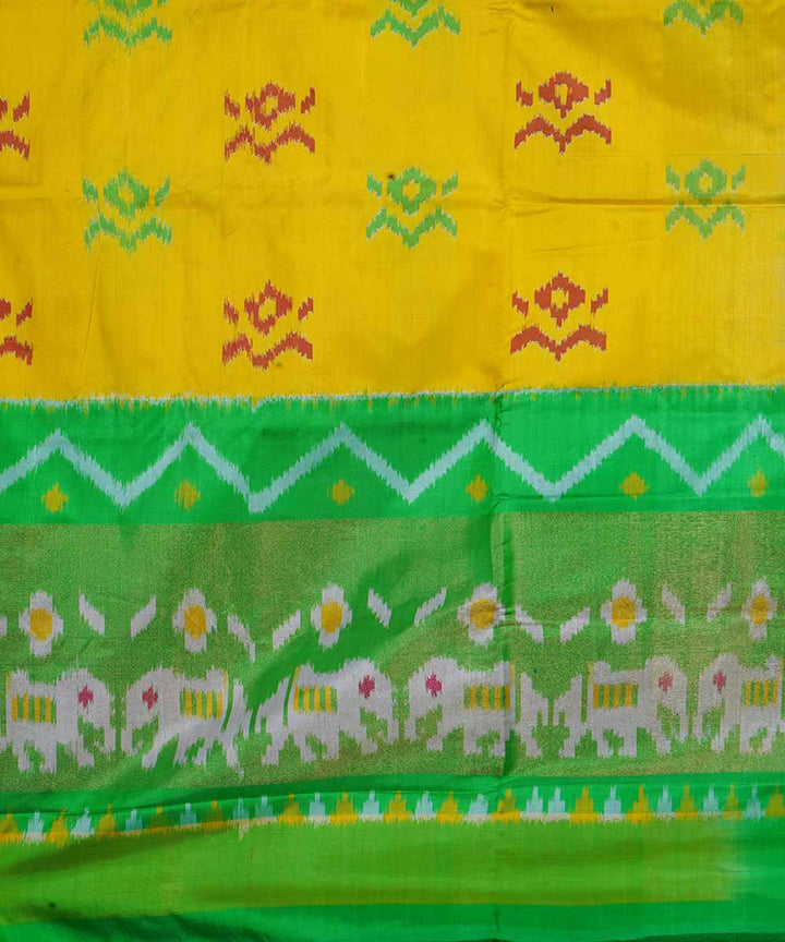 Yellow hand loom ikat silk pochampally saree