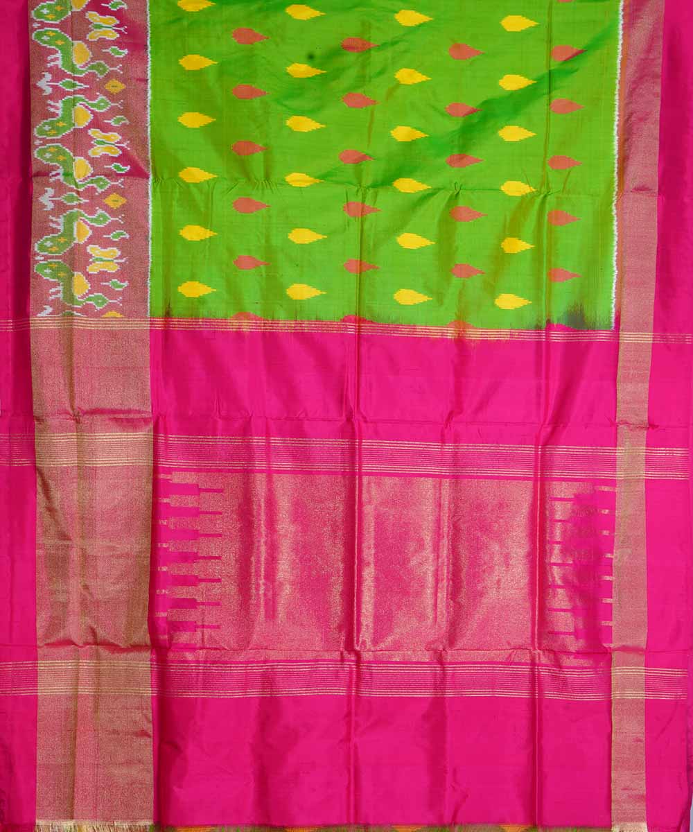 Electric green handloom ikkat silk pochampally saree