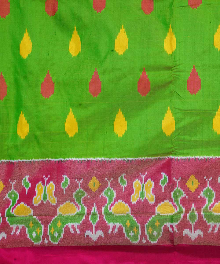 Electric green handloom ikkat silk pochampally saree