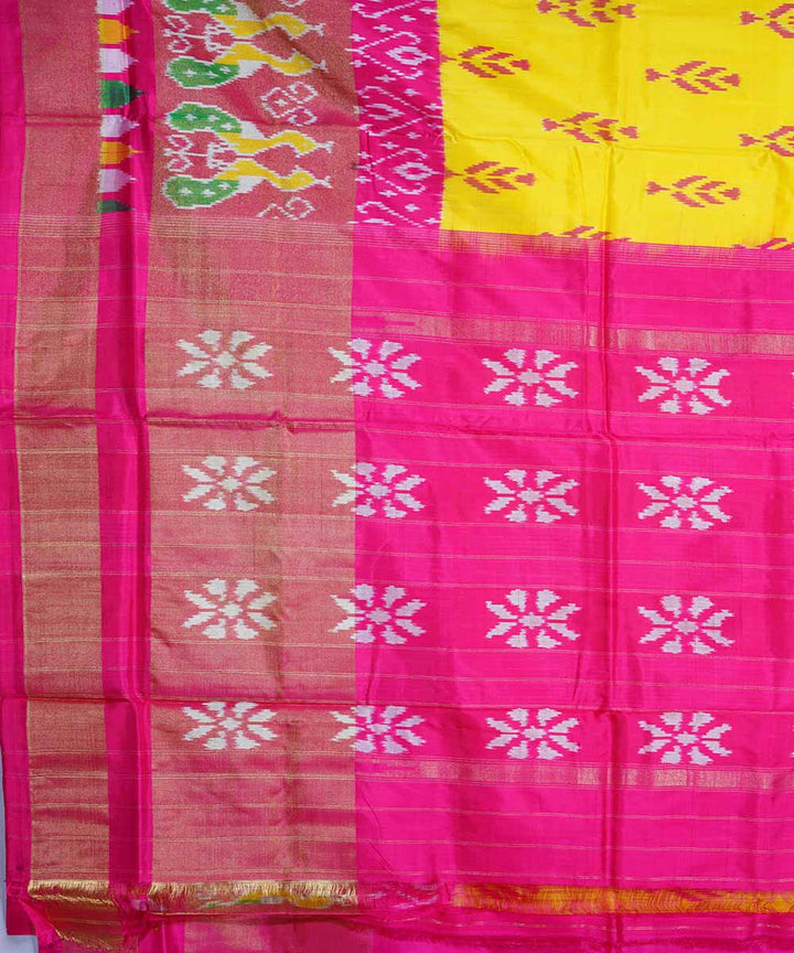 Amber yellow handloom ikat silk pochampally saree