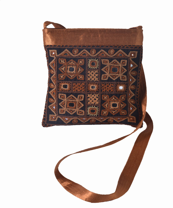 Coffee hand embroidery mashroo cross body evening bag