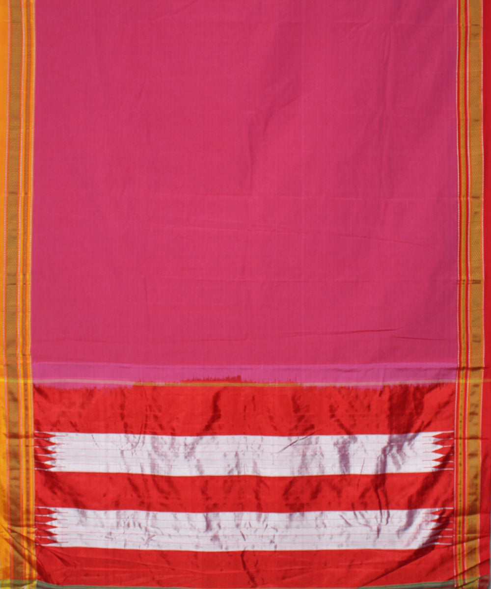 Pink red handloom cotton art silk chikki paras border ilkal saree