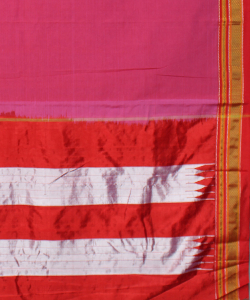 Pink red handloom cotton art silk chikki paras border ilkal saree