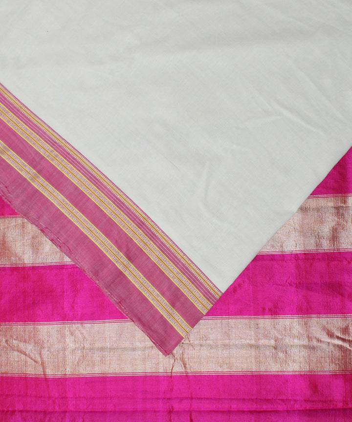 White pink handwoven cotton art silk gayatri border ilkal saree