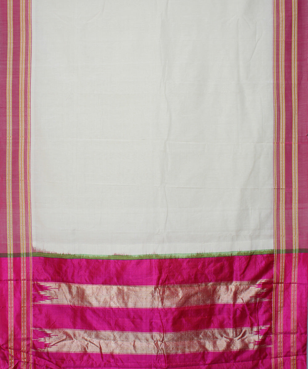White pink handwoven cotton art silk gayatri border ilkal saree