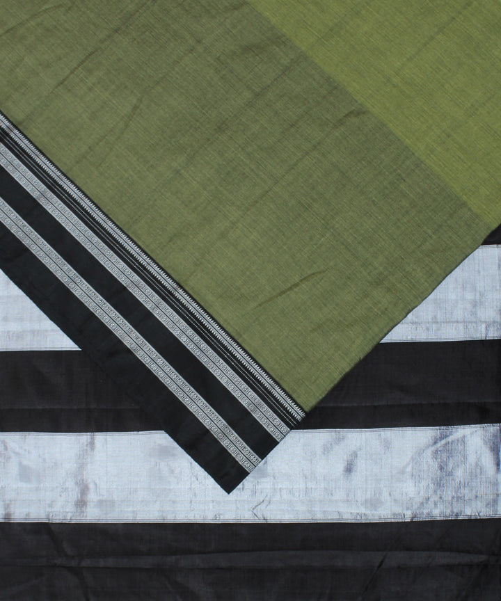 Lime green black handloom cotton art silk gayatri border ilkal saree