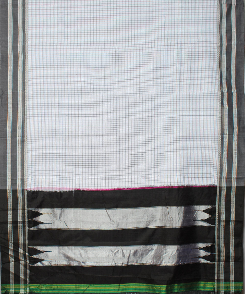 White black hand woven cotton art silk gayatri border ilkal saree