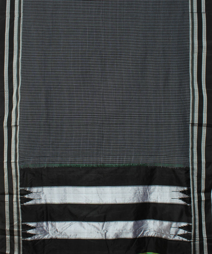 Black grey checks handwoven cotton art silk gayatri border ilkal saree