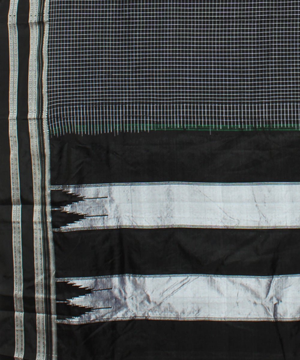Black grey checks handwoven cotton art silk gayatri border ilkal saree