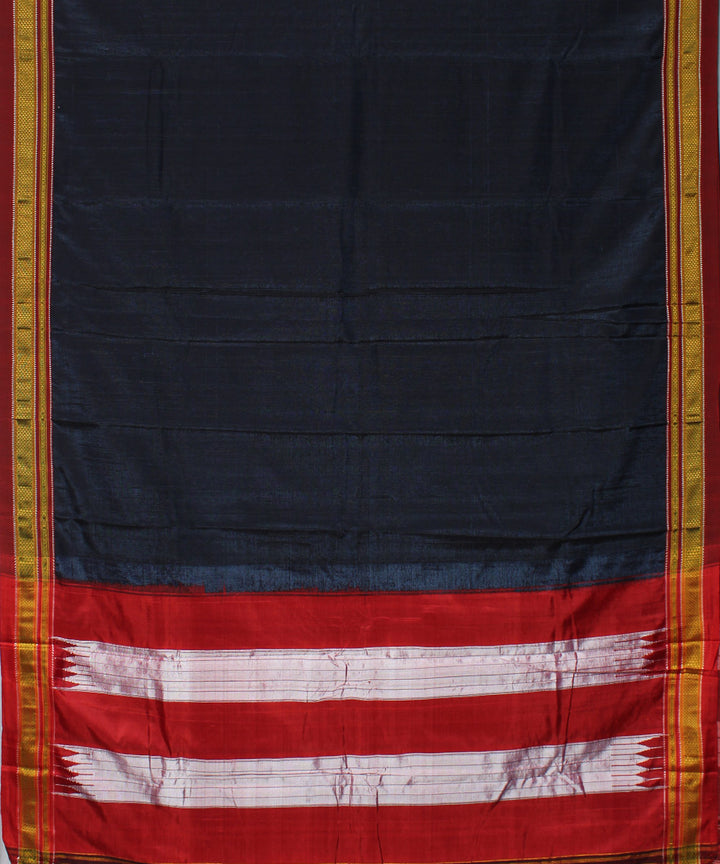 Indigo red handwoven cotton art silk chikki paras border ilkal saree