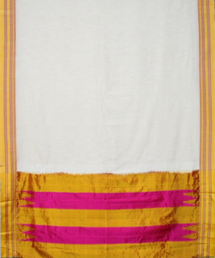 White yellow handwoven cotton art silk gayatri border ilkal saree