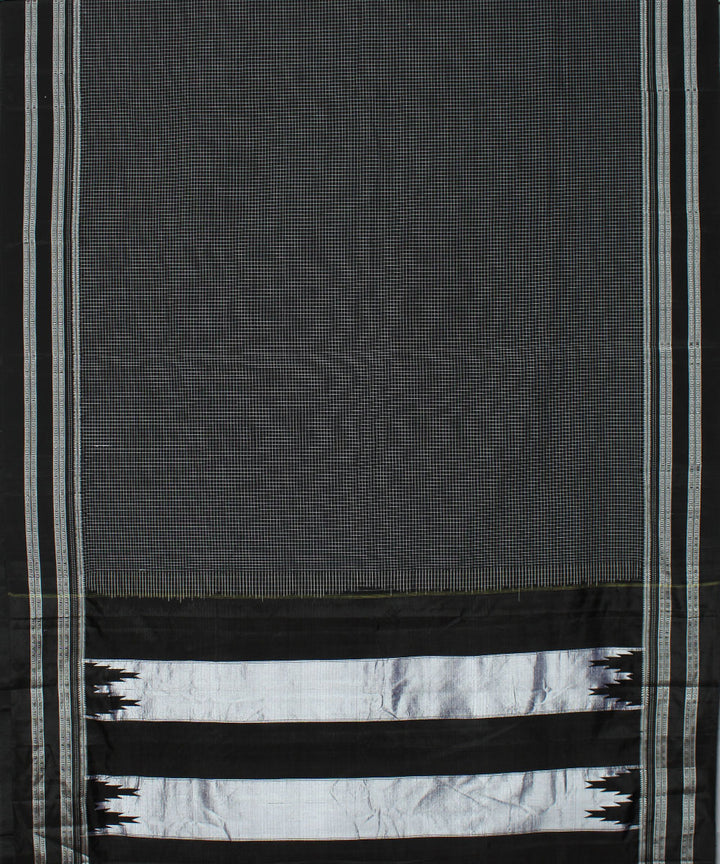Grey black checks handwoven cotton art silk gayatri border ilkal saree
