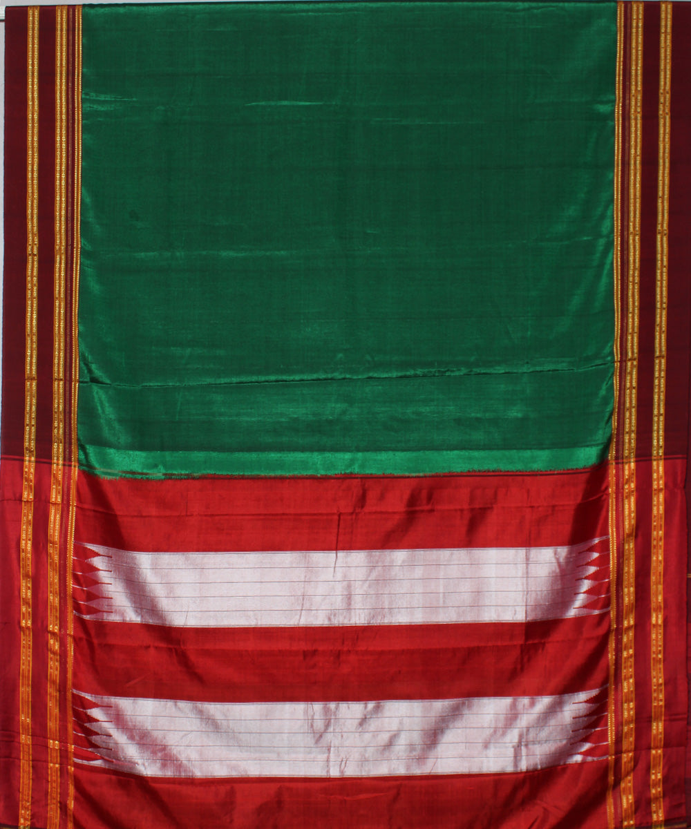 Dark green red handwoven cotton art silk gayatri border ilkal saree
