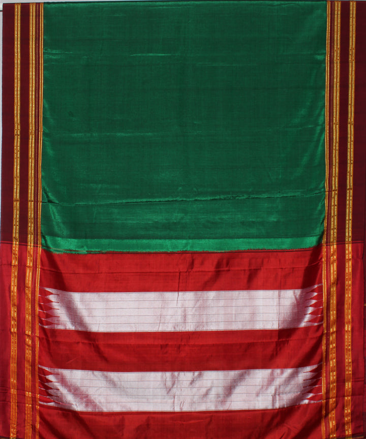 Dark green red handwoven cotton art silk gayatri border ilkal saree