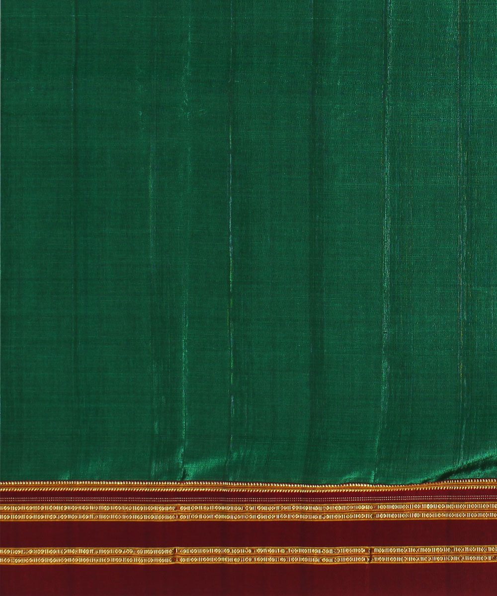 Dark green red handwoven cotton art silk gayatri border ilkal saree