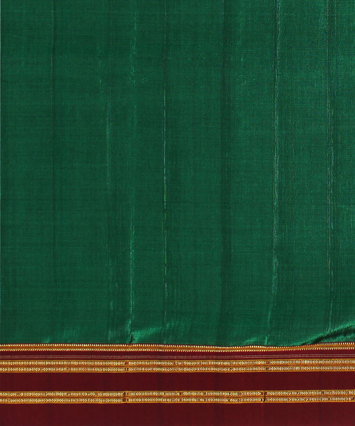 Dark green red handwoven cotton art silk gayatri border ilkal saree