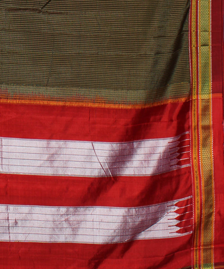 Mud brown red handloom cotton art silk chikki paras border ilkal saree