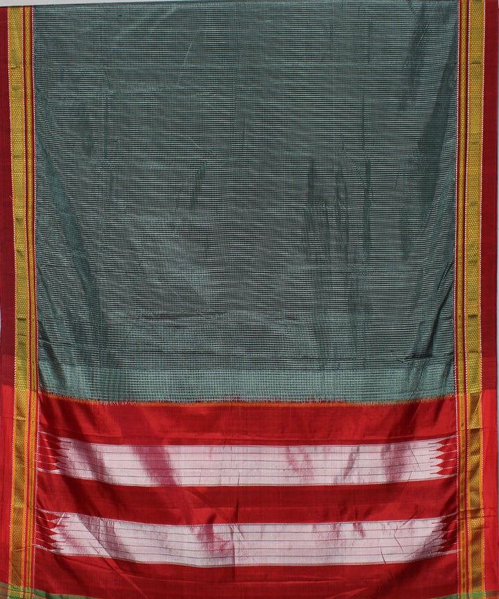Grey red handwoven cotton art silk chikki paras border ilkal saree
