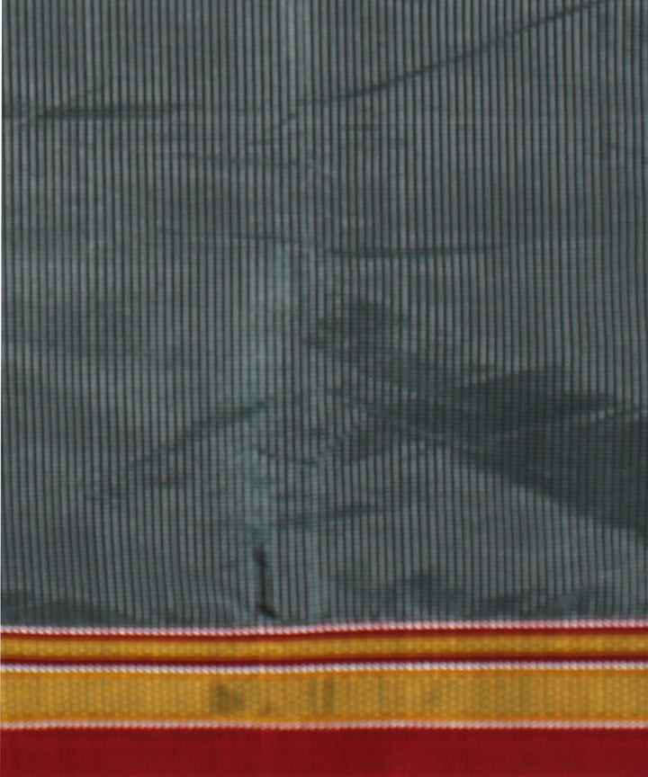 Grey red handwoven cotton art silk chikki paras border ilkal saree