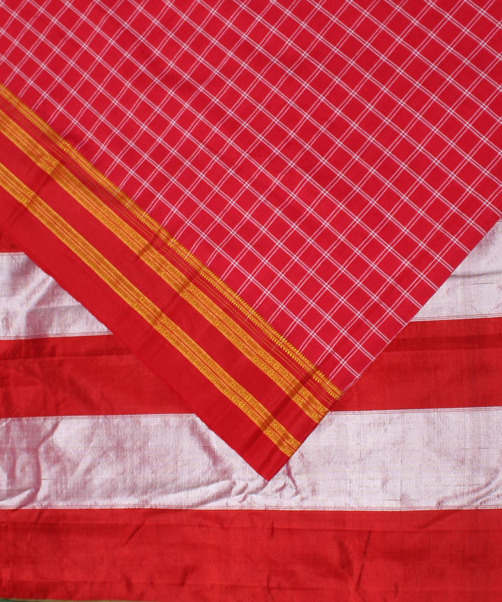 Red grey handwoven cotton art silk gayatri border ilkal saree