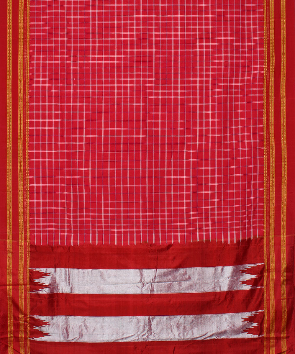Red grey handwoven cotton art silk gayatri border ilkal saree