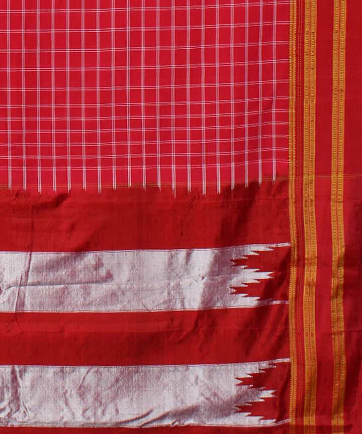 Red grey handwoven cotton art silk gayatri border ilkal saree