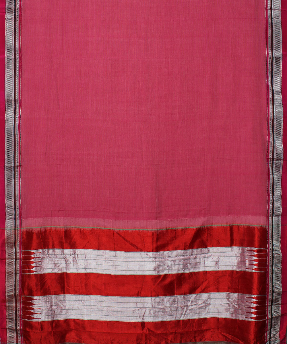 Pink red handwoven cotton art silk chikki paras border ilkal saree