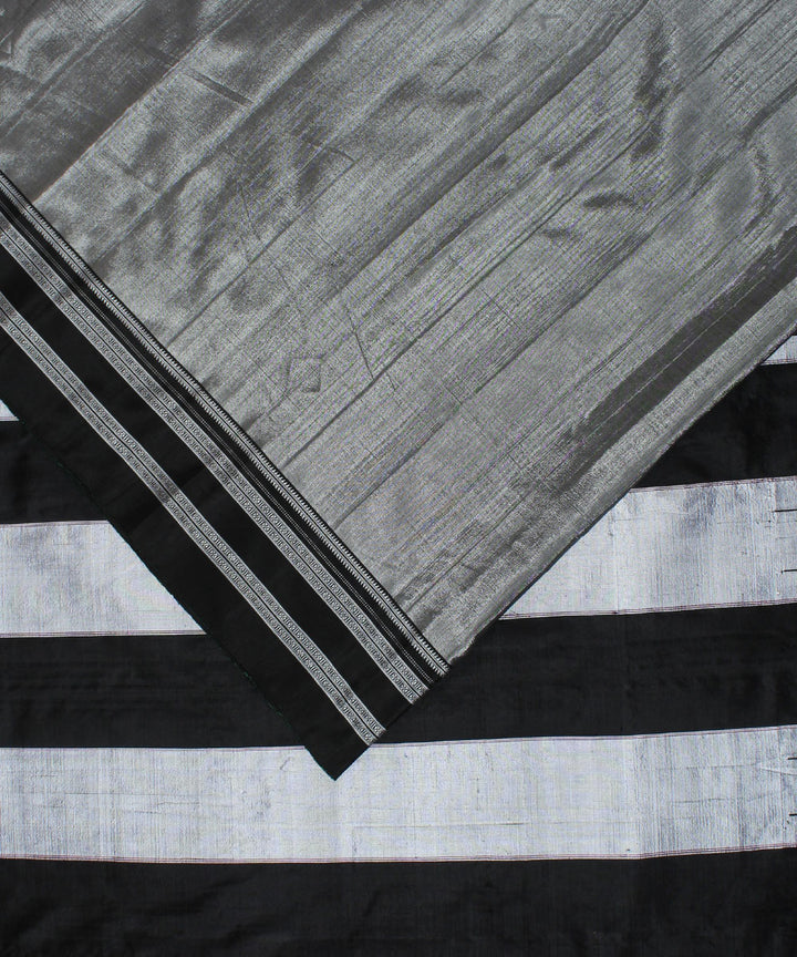 Grey black handloom cotton art silk gayatri border ilkal saree