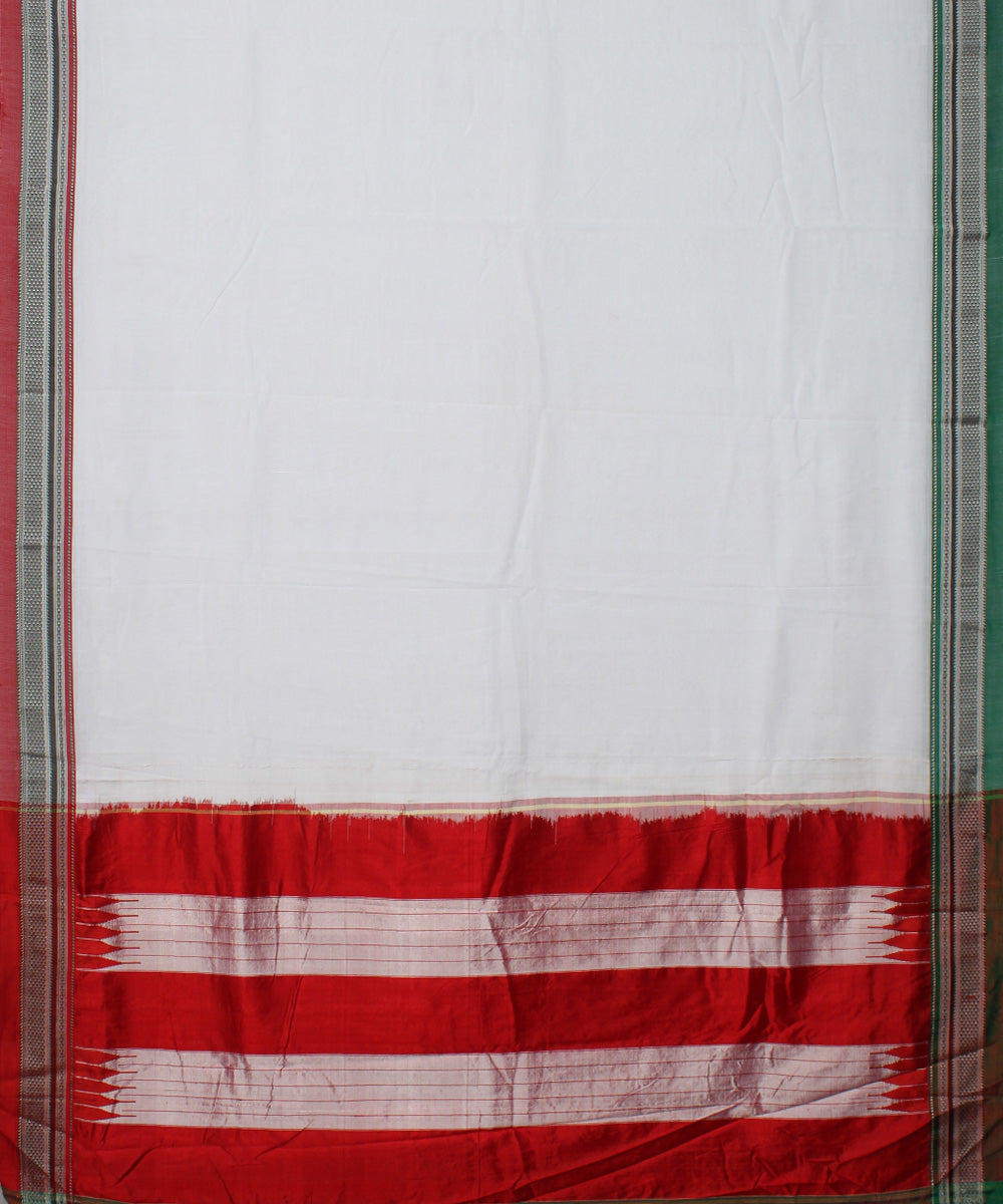 White red handwoven cotton art silk chikki paras border ilkal saree