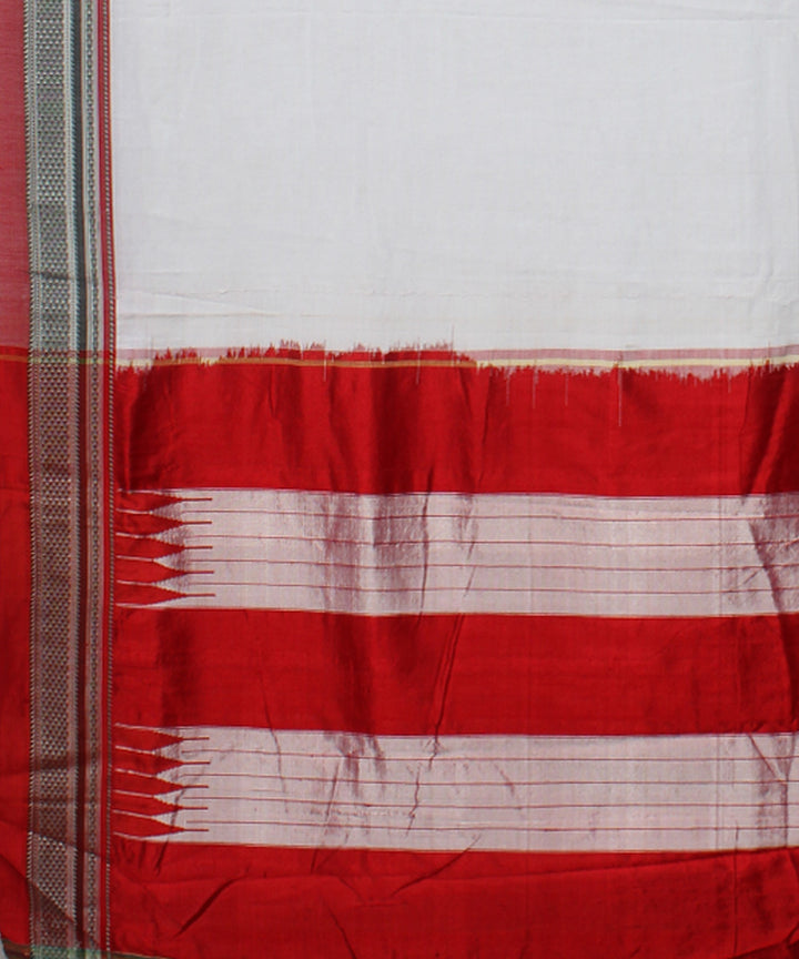 White red handwoven cotton art silk chikki paras border ilkal saree